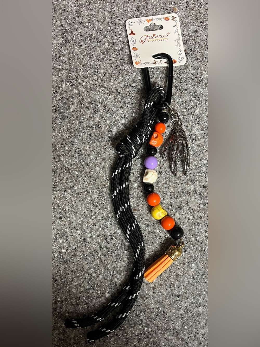 Halloween Bag Charm with Orange, Purple & Yellow Accents on Carabiner Clip